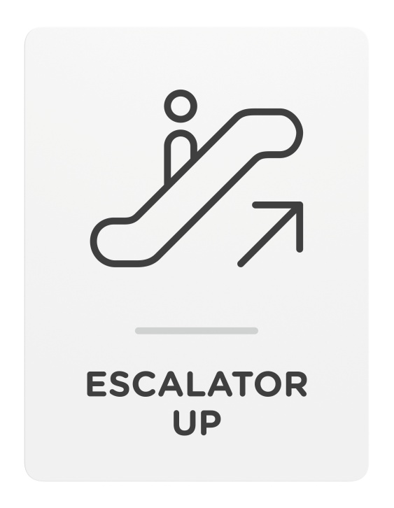 Escalator Up_Sign_Door-Wall Mount_8x 6_6mm Thick Solid Surface Sign with Inlay Resins_Self AdhesiveDirectional Sign
